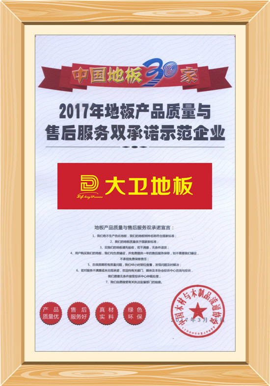 大衛地板榮獲“地板產品質量與售后服務雙承諾示范企業”.jpg